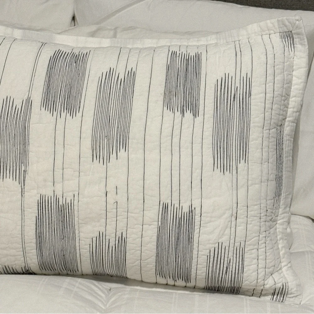 Crate&Barrel Embroidered Contrast Weave Standard Cotton Sham Pillow Case